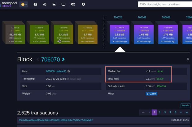 Fees for block 706070 were 0.11 BTC.